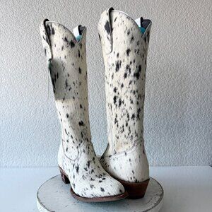 Lane Boots Womens Cowhide Cowboy Boots Tall Black Western Cow Skin Size 9.5 NEW
